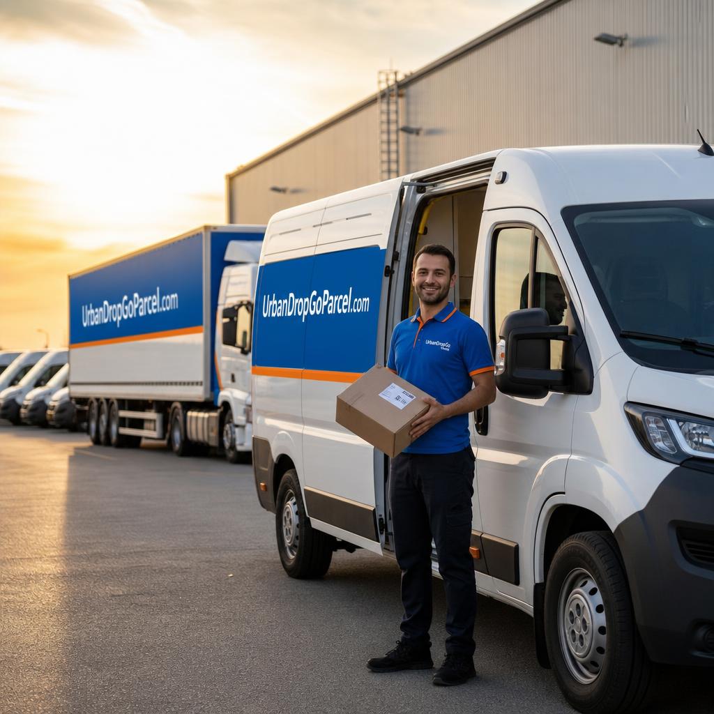 Modern delivery fleet at distribution hub